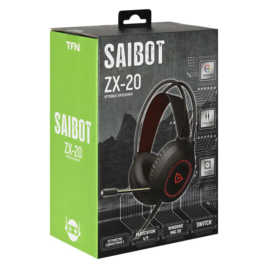 Гарнитура игровая TFN Saibot ZX-20 черн./красн. / динамики 50мм / Rainbow-подсветка